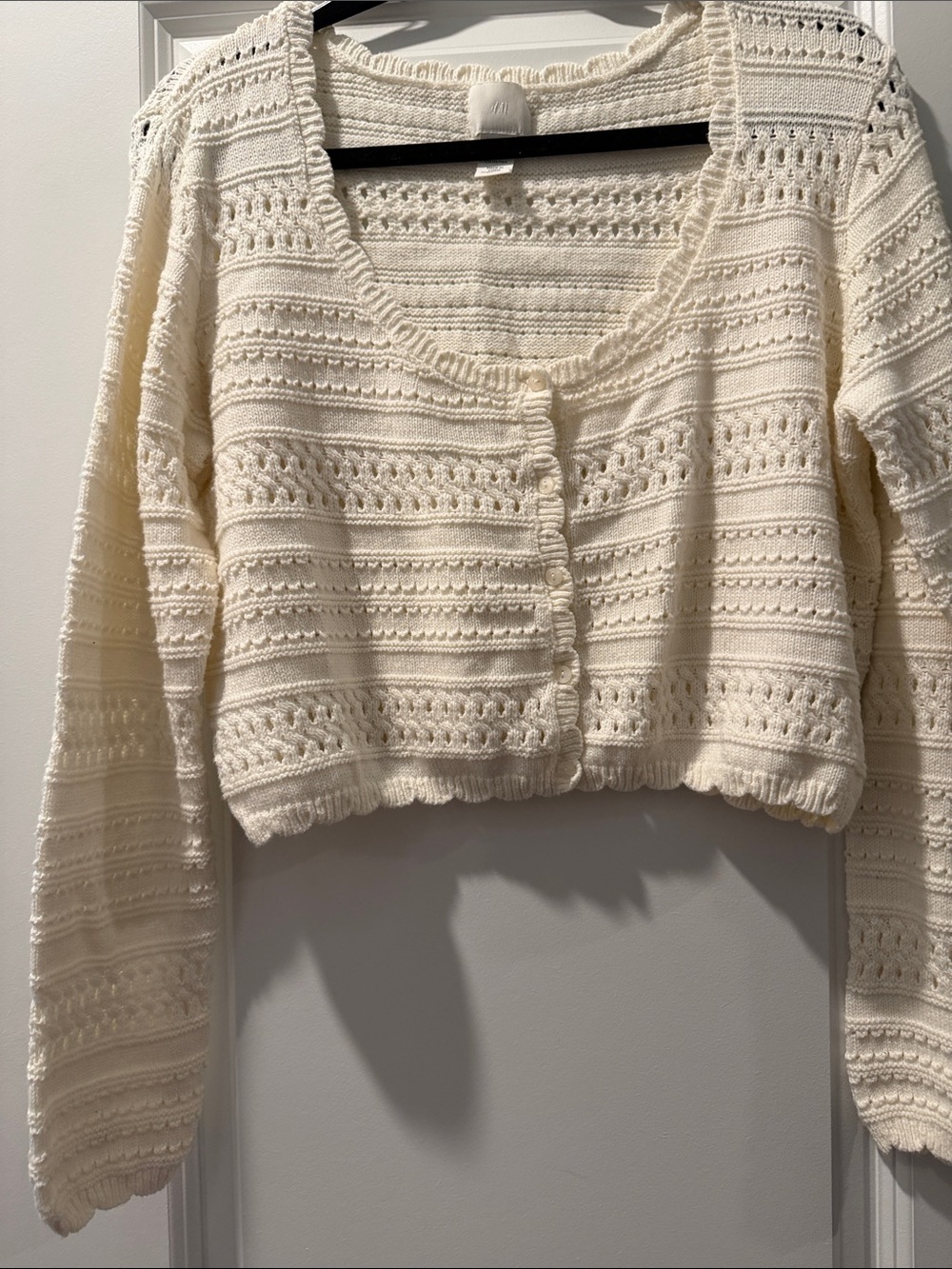 H&M Cream Cropped Button-Front Knit Cardigan